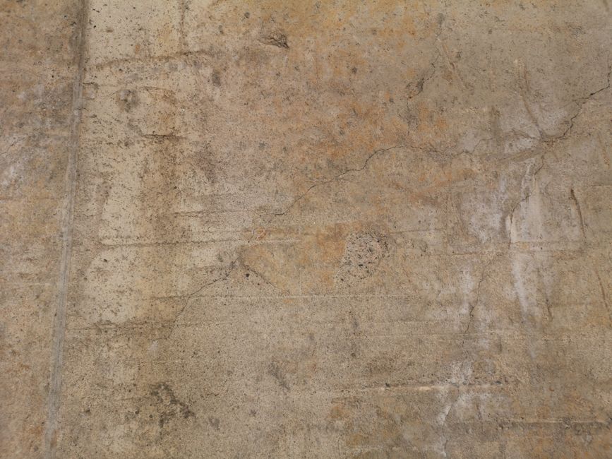 Bare concrete slab surface before grinding and coating